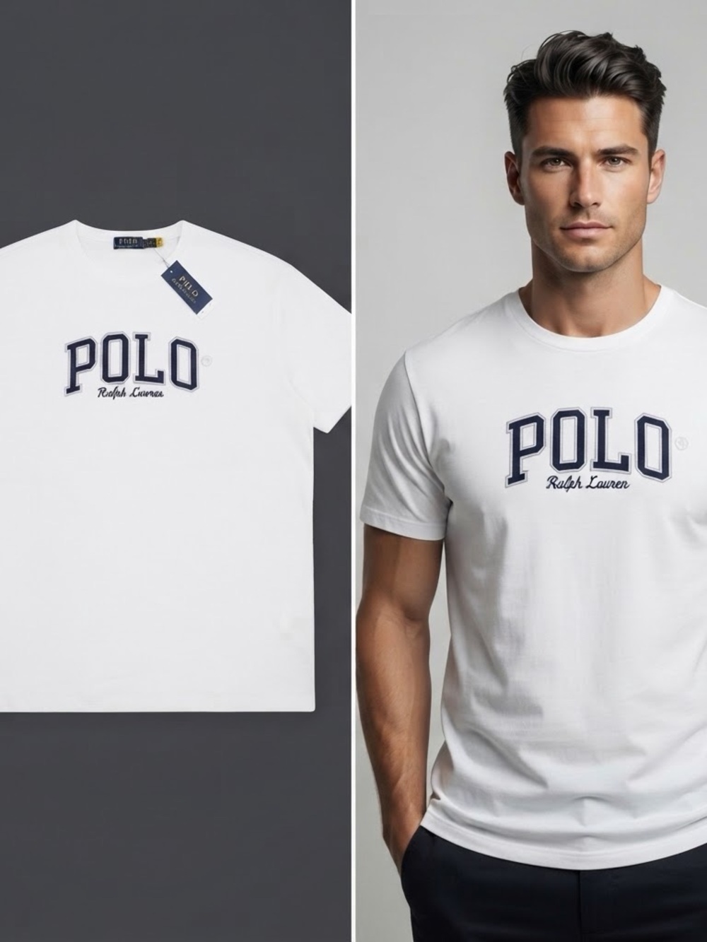 Ralph Lauren White Tee with Navy POLO Script